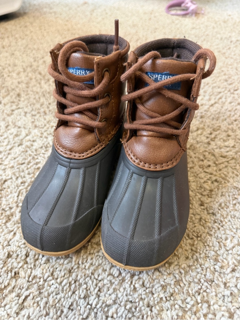 Sperry Kids Brown Leather and Gray Waterproof Duck Boots